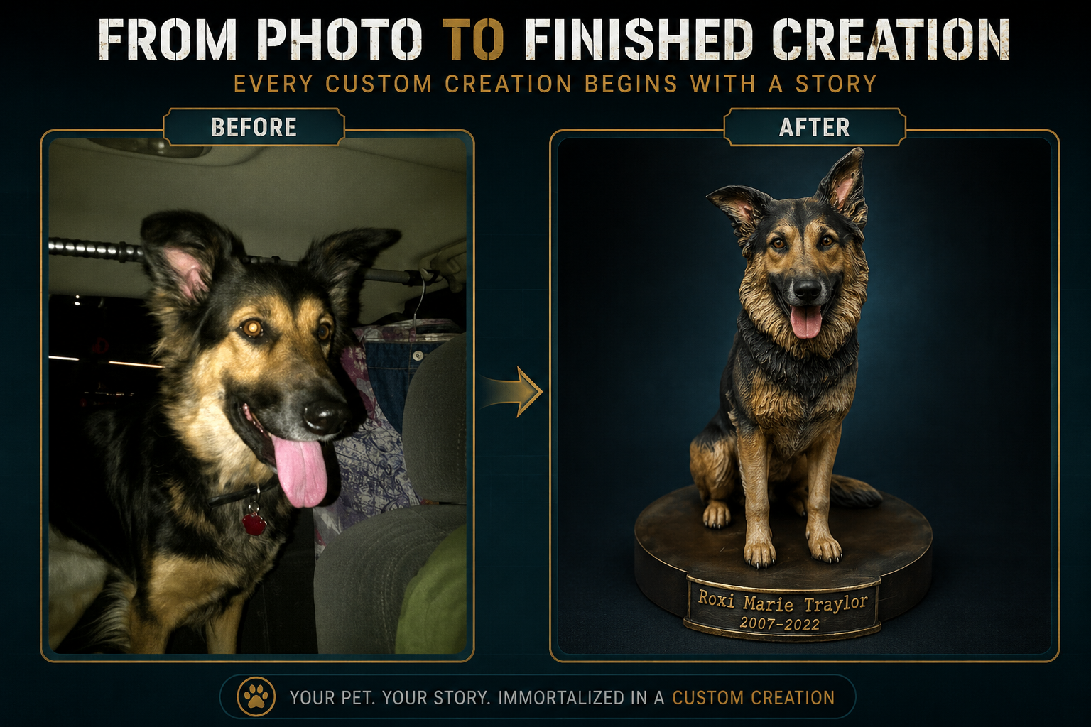 Approved Roxi Traylor Pet Creation before-and-after comparison